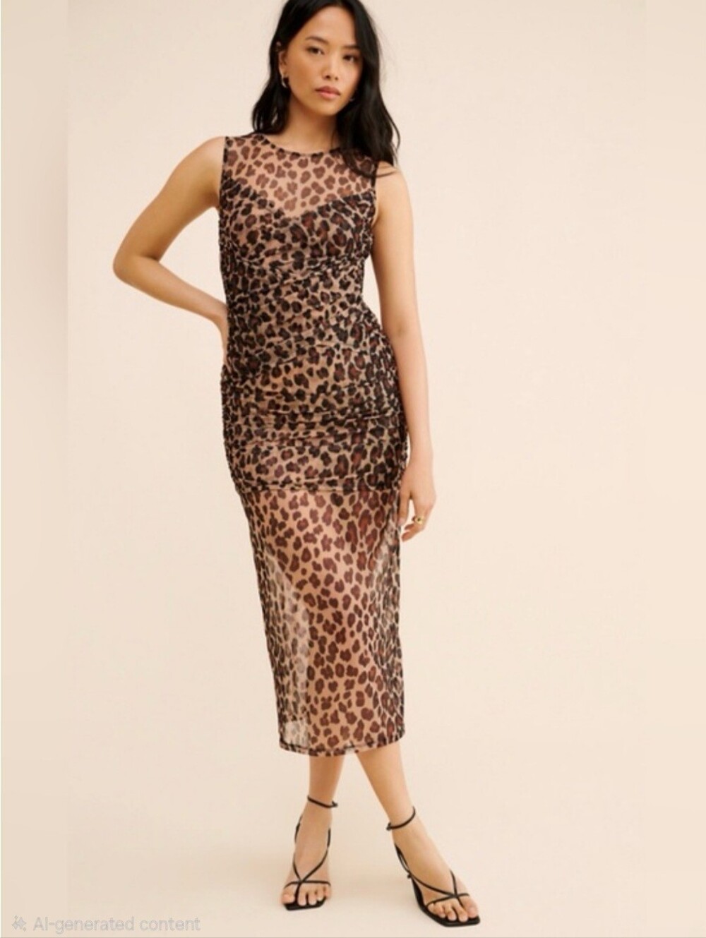 SIMON MILLER Kinny Mesh Ruched Leopard Maxi Dress Mobwife Whimsogoth Night Out.M